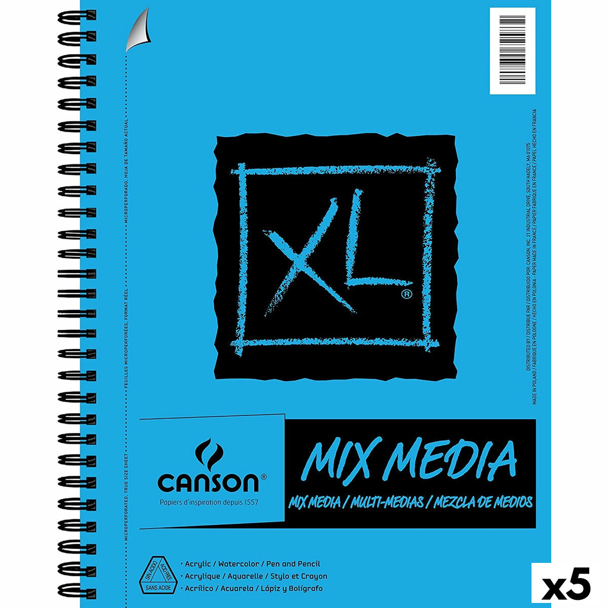 Bloc de dibujo Canson XL Mix Media Blanco A4 Papel 5 Unidades 30 Hojas 300 g/m²