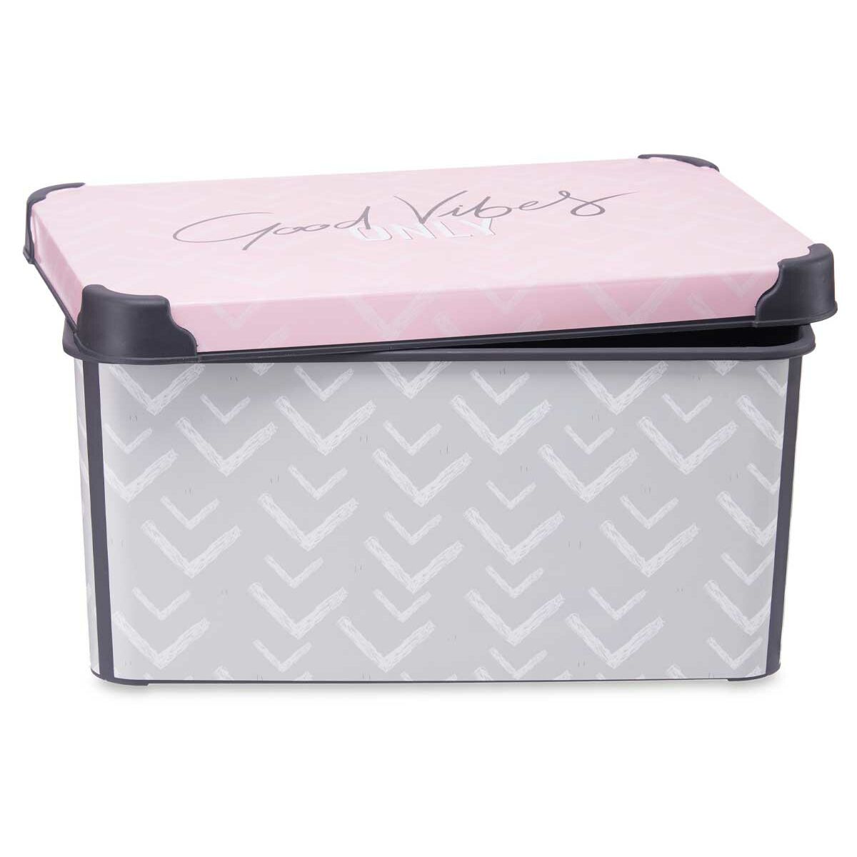 Caja de Almacenaje con Tapa Kipit Vibes Gris Rosa Plástico Estampado 10 L (12 Unidades)