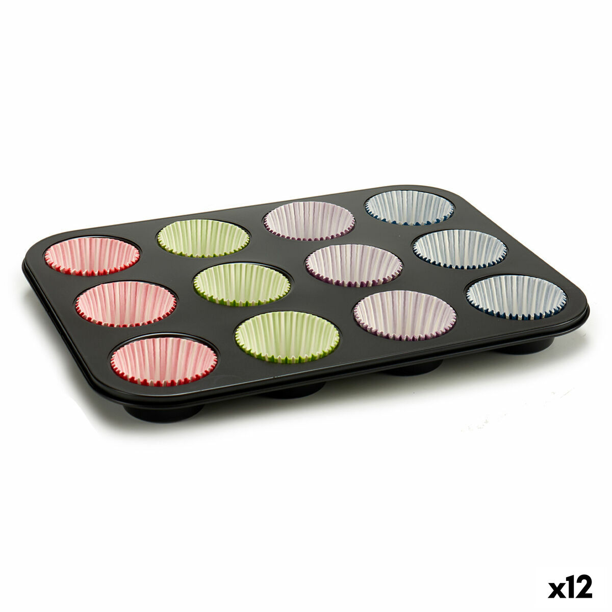 Moldes para Magdalenas Kinvara Azul Negro Rojo Verde Morado Multicolor 7 x 7 x 3 cm 35 x 3 x 26,5 cm Bandeja para Horno (12 Unid
