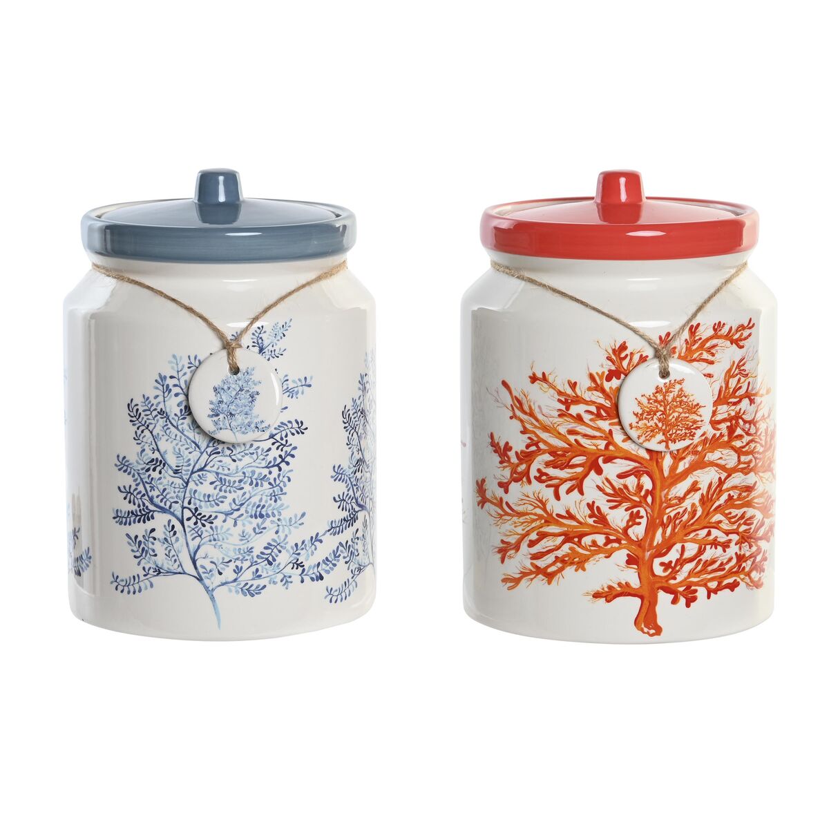 Bote DKD Home Decor Azul Coral Fucsia Blanco Dolomita (2 Unidades) (15 x 15 x 22 cm)