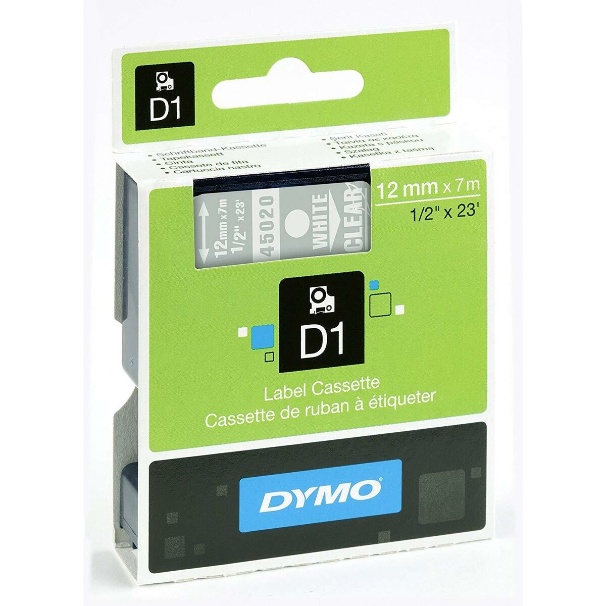 Cinta Laminada para Rotuladoras Dymo D1 45020 12 mm LabelManager™ Blanco Transparente (5 Unidades)