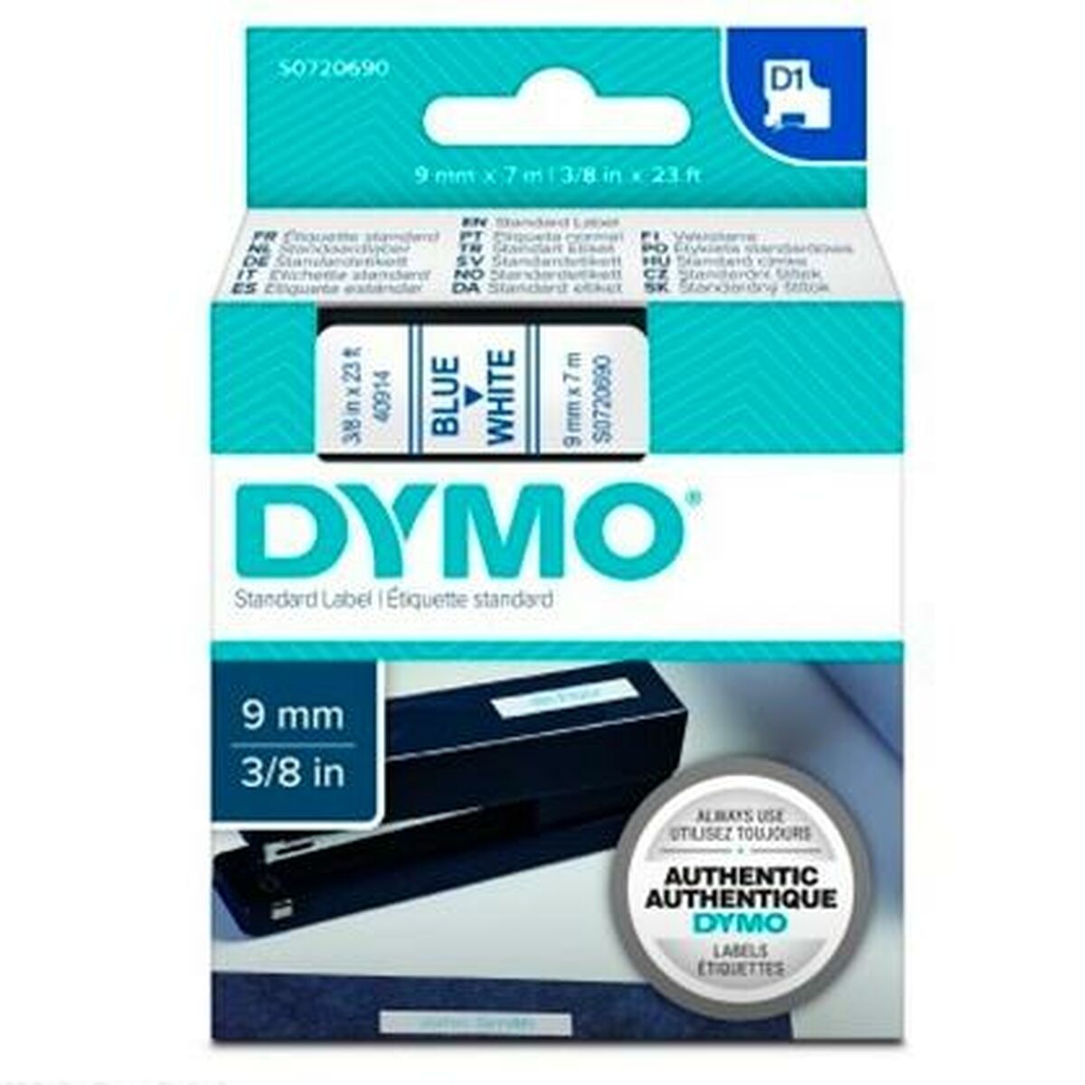 Cinta Laminada para Rotuladoras Dymo D1 40914 9 mm LabelManager™ Blanco Azul (5 Unidades)