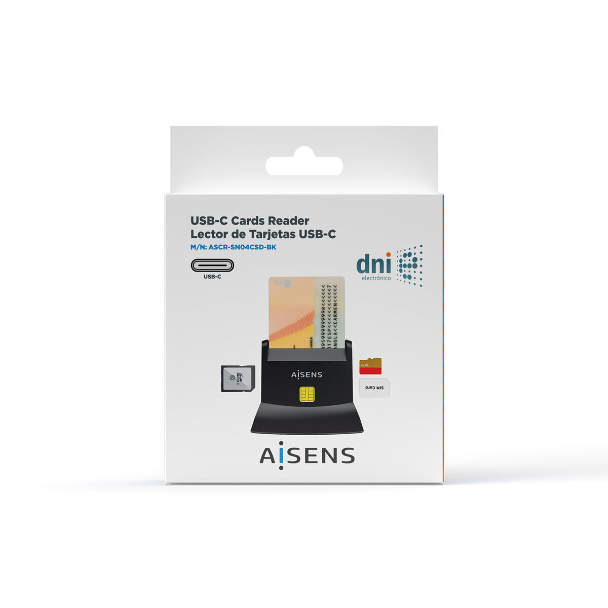 Lector de Tarjetas DNI/SIP Aisens ASCR-SN04CSD-BK Negro