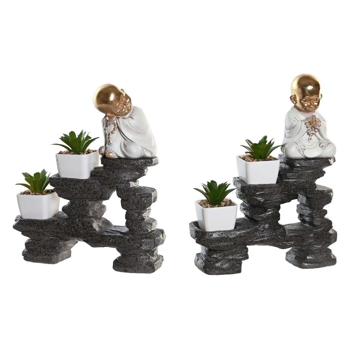 Figura Decorativa DKD Home Decor Negro Dorado Blanco Resina Monje Oriental (21 x 7,5 x 25 cm) (2 Unidades)