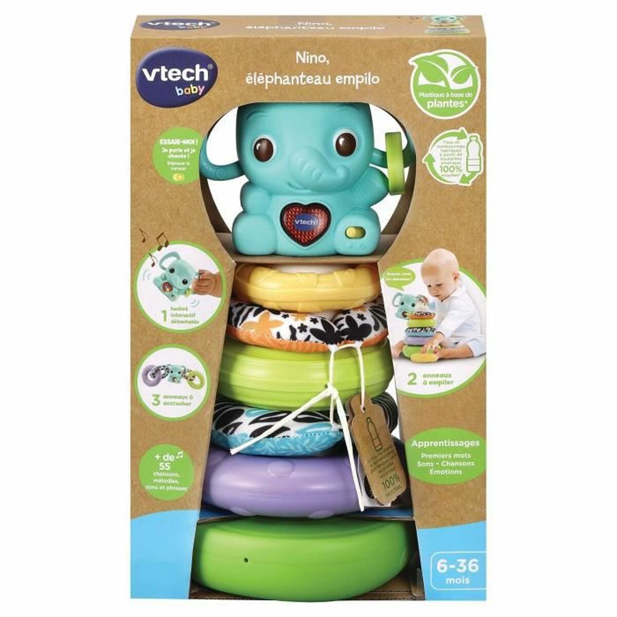 Juguete para perros Vtech Baby NINO, ÉLÉPHANTEAU EMPILO 3 EN 1