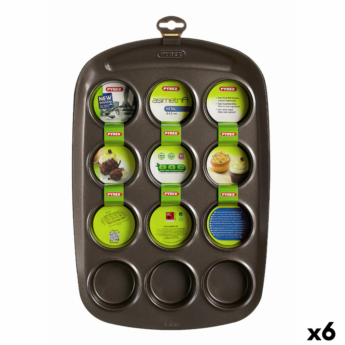 Moldes para Magdalenas Pyrex Asimetria Negro 38 x 25 x 5 cm (6 Unidades)