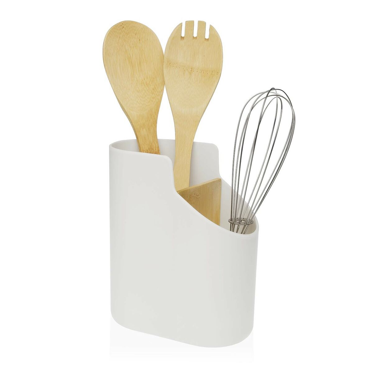 Bote para Utensilios de Cocina Versa Bambú ABS 8,5 x 17,6 x 15 cm Blanco