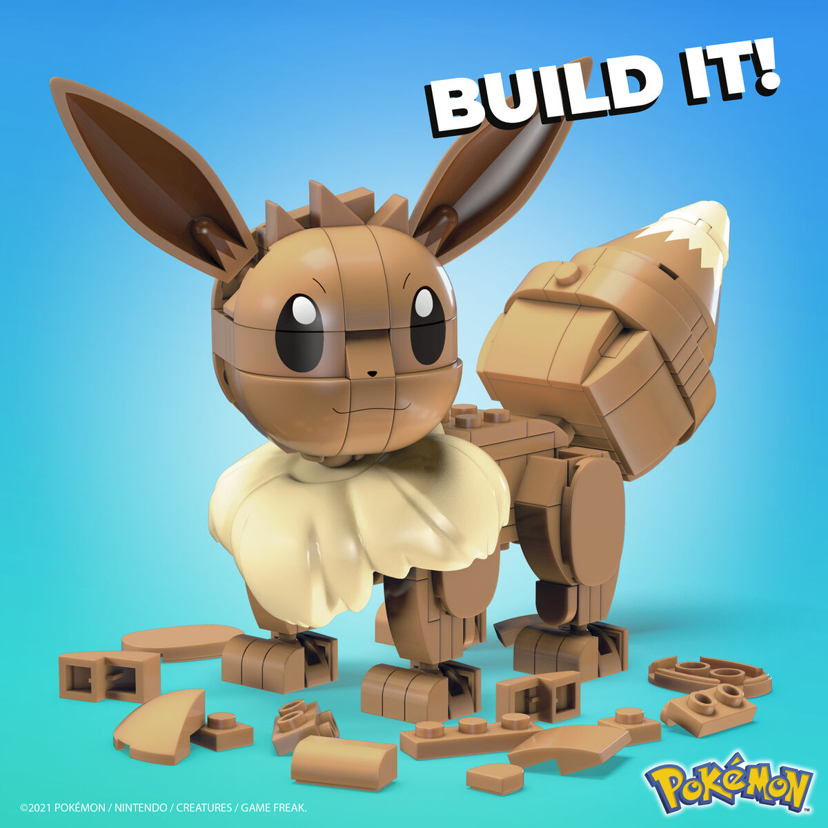 Figura Articulada Mega Construx  Eevee Medium + 7 Años 215 Piezas