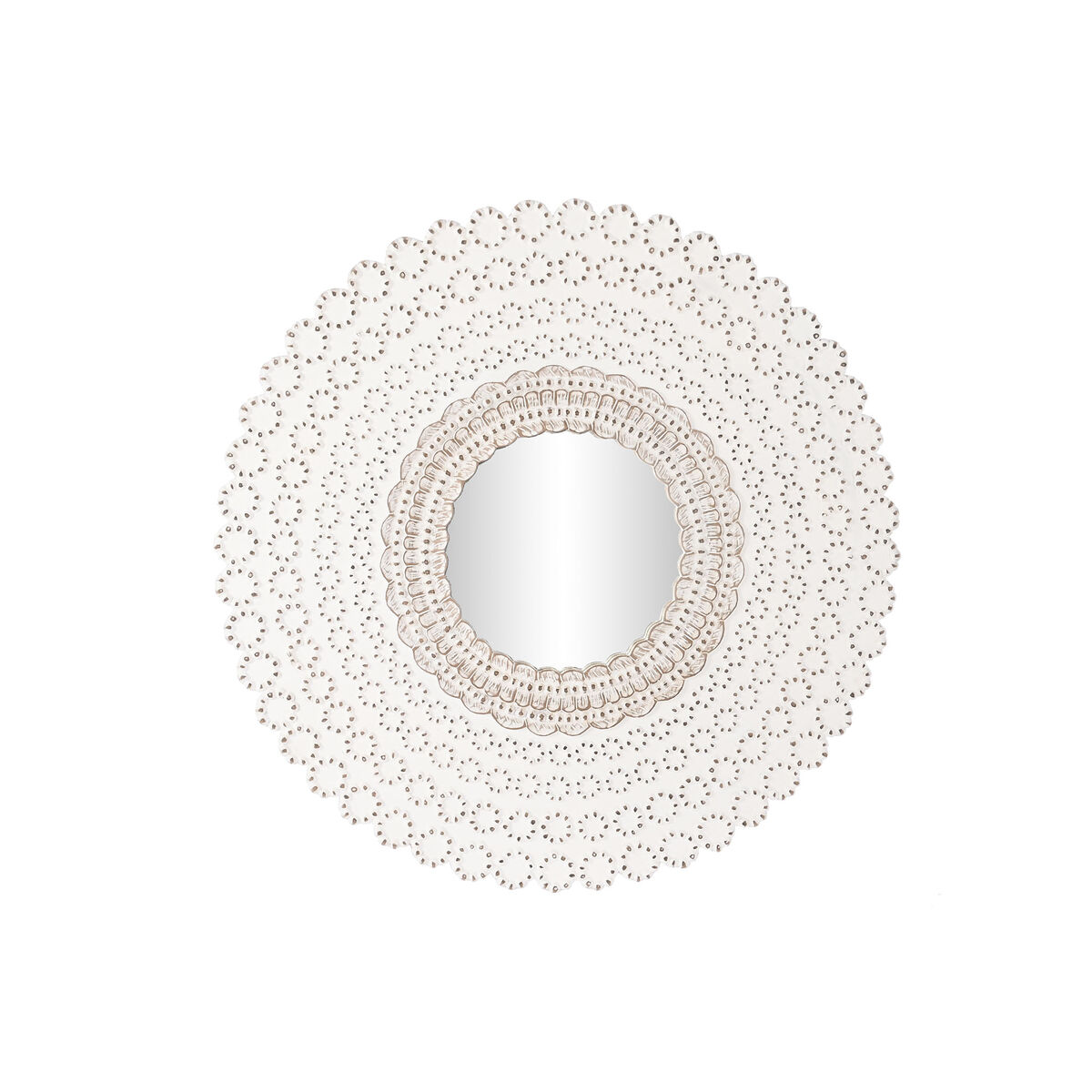 Espejo de pared DKD Home Decor Blanco Natural Indio Decapé 120 x 2,5 x 120 cm