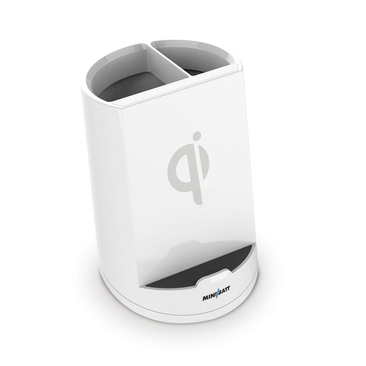 Cargador Inalámbrico con Soporte para Móviles MiniBatt PowerCUP Lapicero Blanco