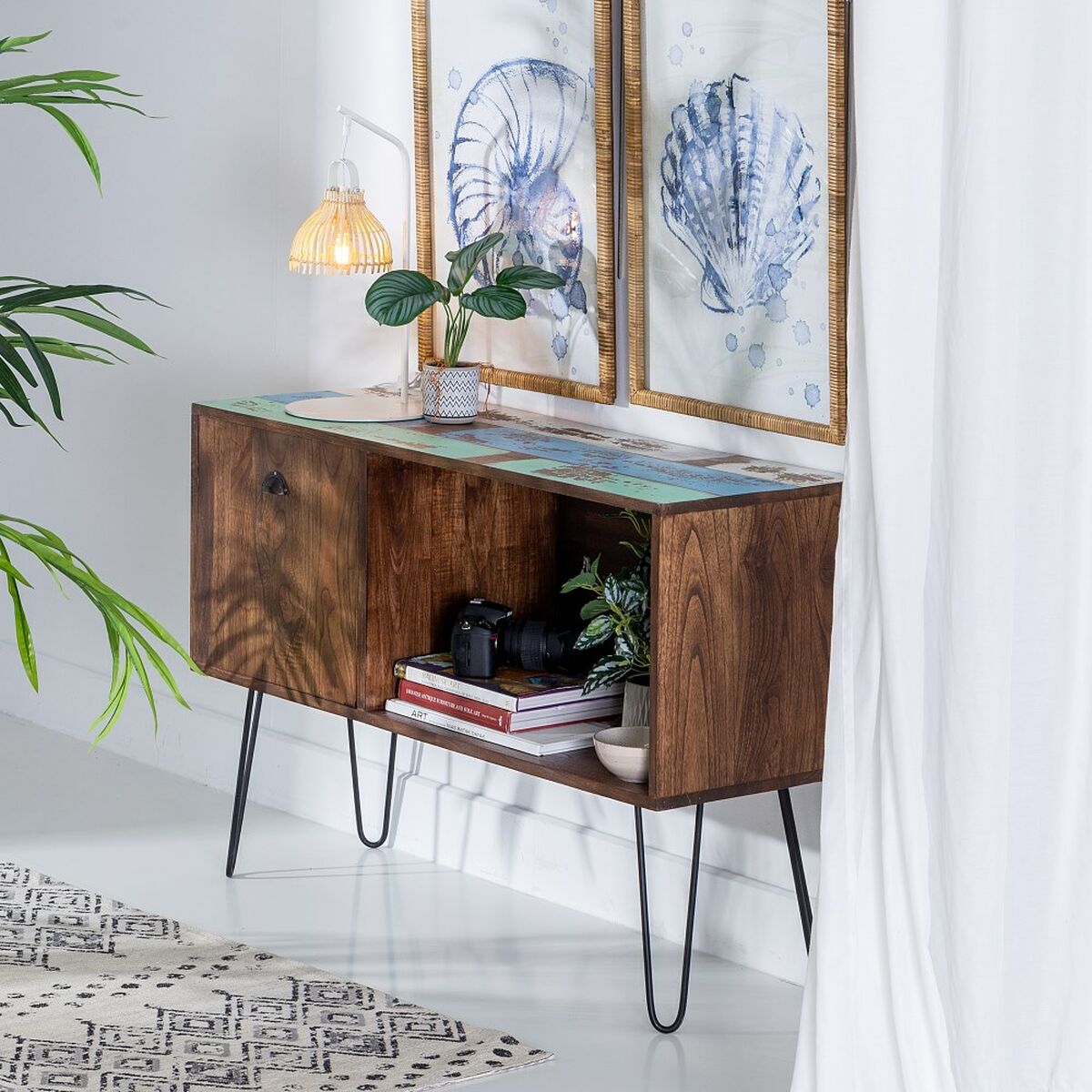 Aparador Azul Marrón Madera Metal Hierro madera de mindi 120 x 40 x 80 cm