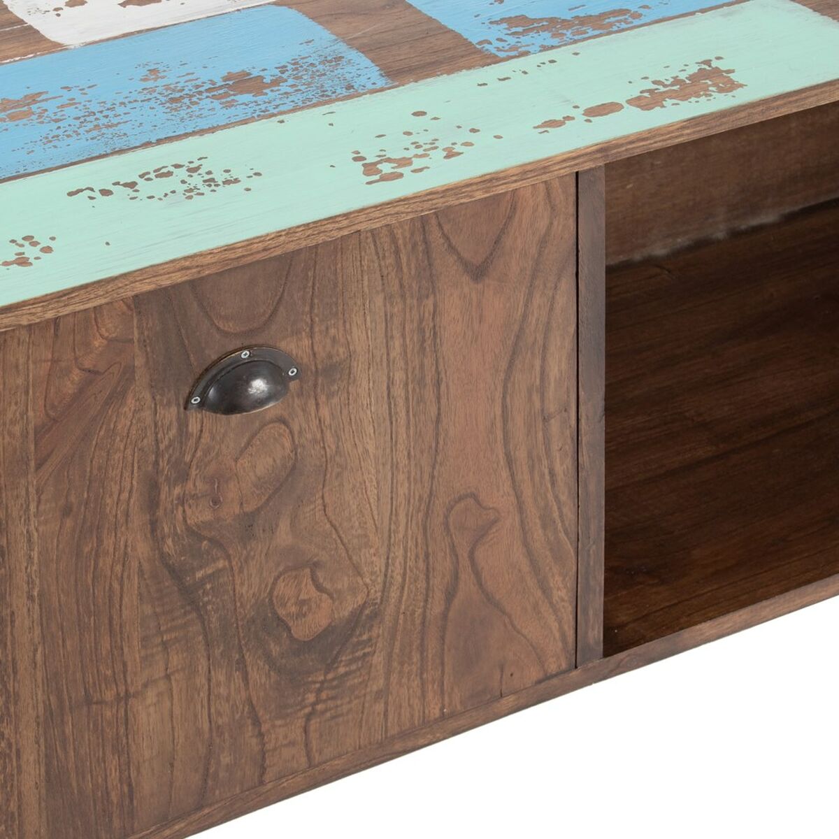 Aparador Azul Marrón Madera Metal Hierro madera de mindi 120 x 40 x 80 cm