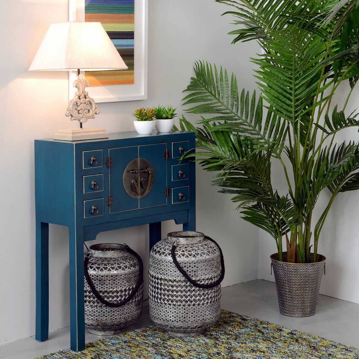 Recibidor ORIENTE Azul Dorado 63 x 26 x 80 cm