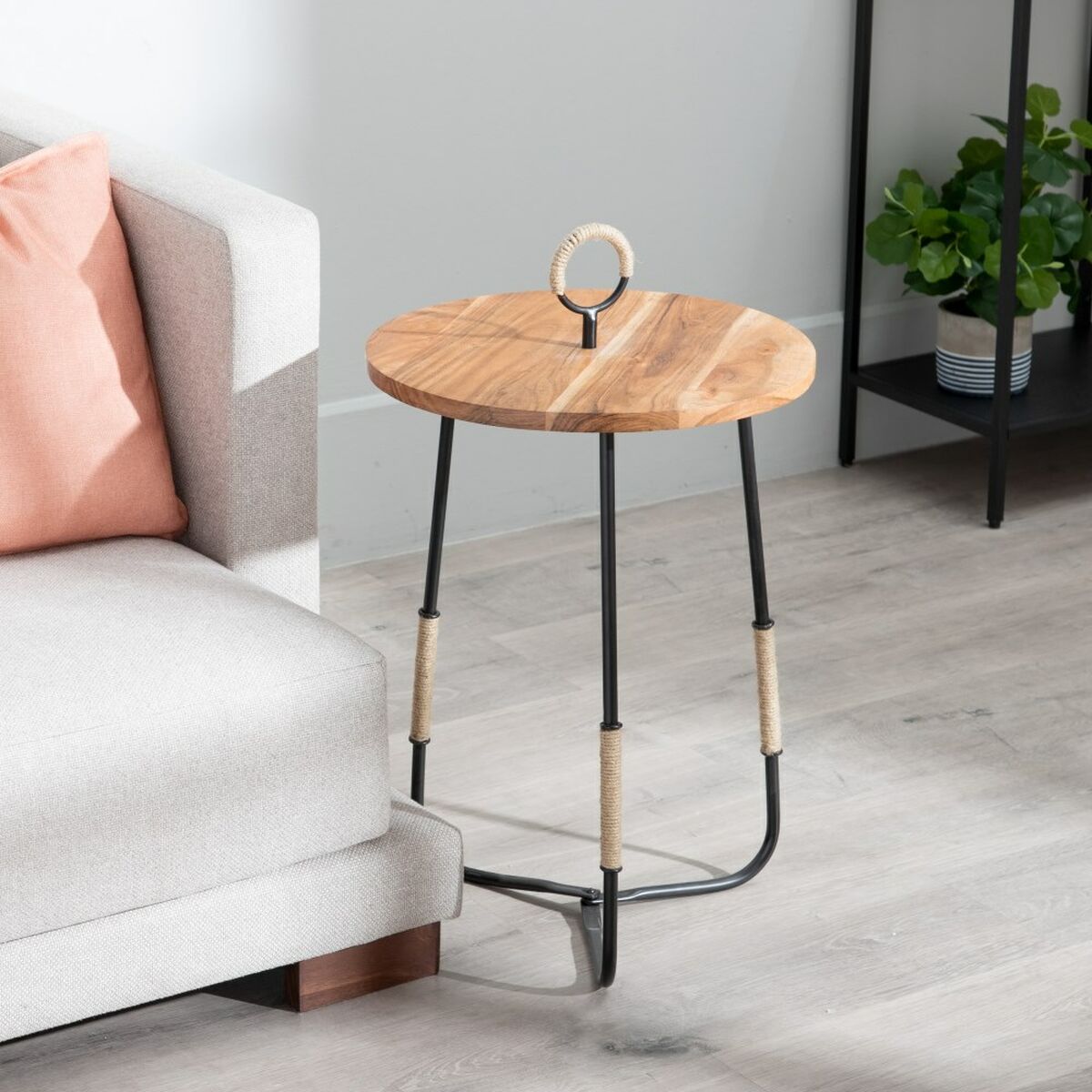 Mesa auxiliar 40,5 x 40,5 x 66 cm Natural Negro Madera Hierro