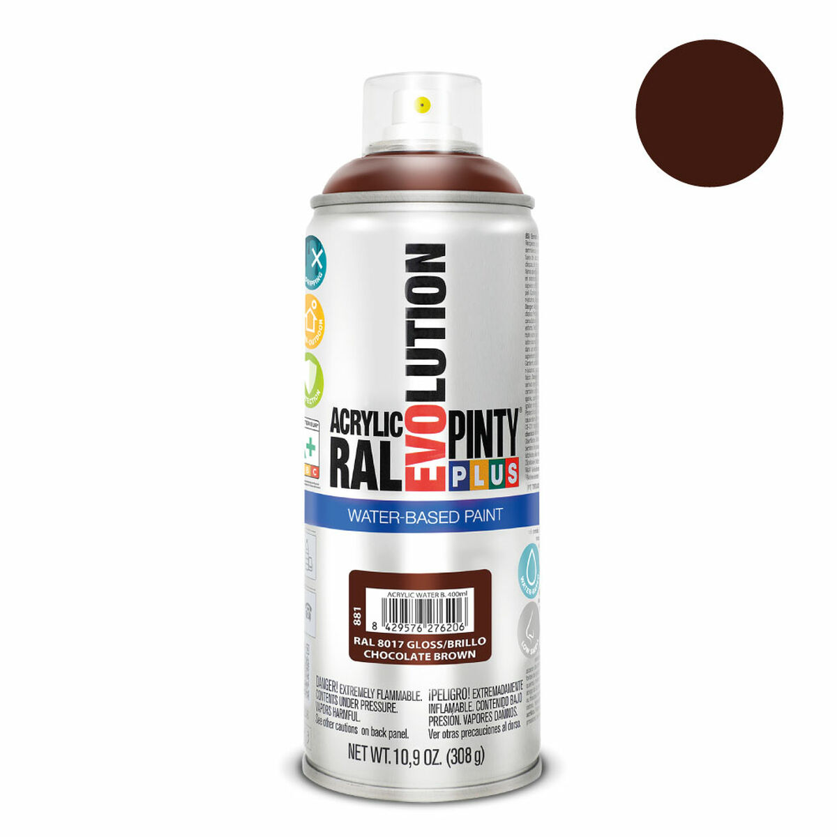 Pintura en spray Pintyplus Evolution RAL 8017 Base de agua Chocolate 400 ml
