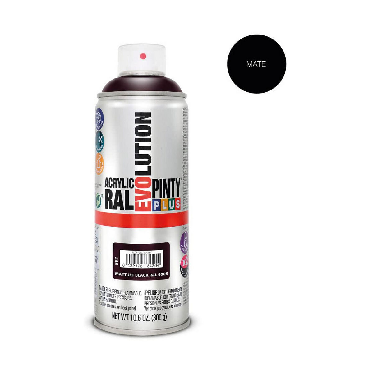 Pintura en spray Pintyplus Evolution RAL 9005 400 ml Mate Jet Black