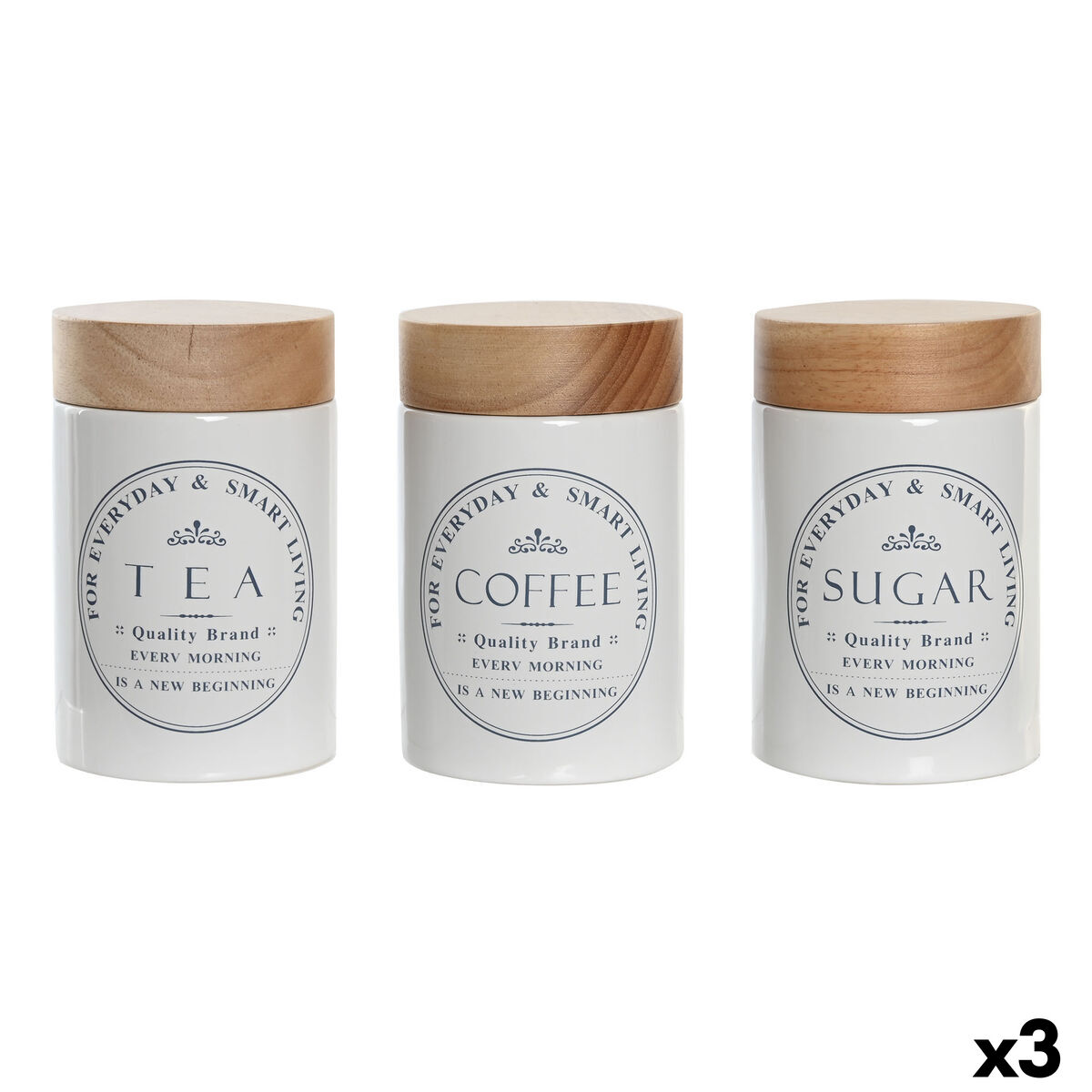 Bote DKD Home Decor Madera Blanco Gres 10 x 10 x 16 cm (3 Unidades)