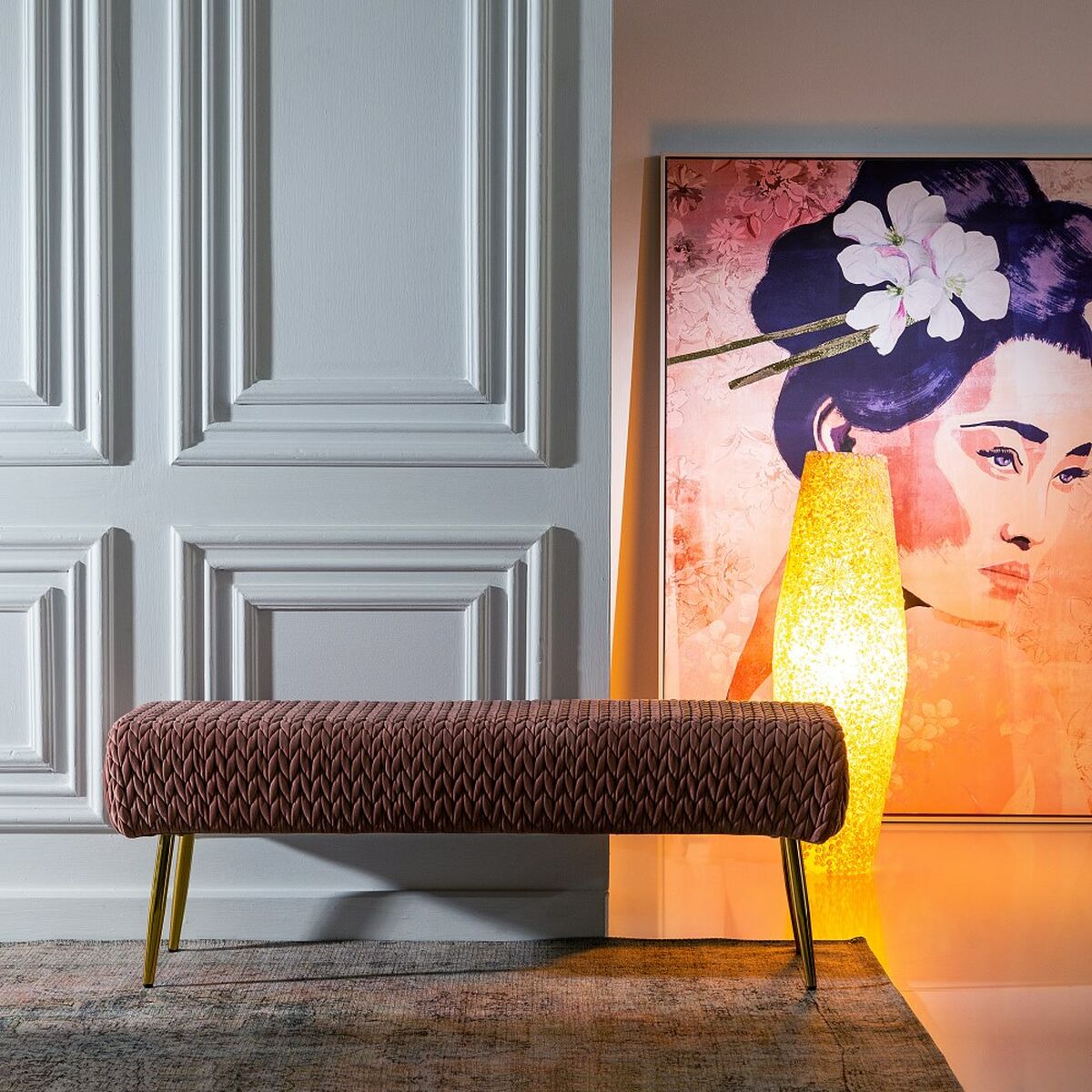 Banqueta 111 x 44 x 41,5 cm Tejido Sintético Rosa Metal