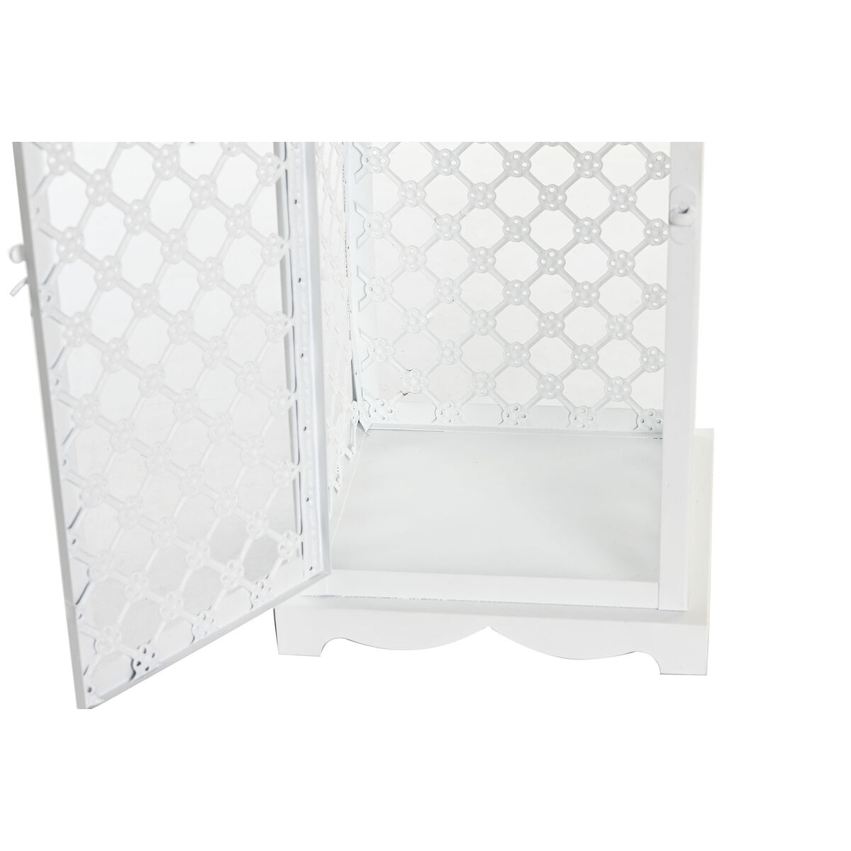 Set de faroles DKD Home Decor Blanco Metal Cristal Árabe Acabado envejecido 24 x 24 x 74 cm (3 Piezas)