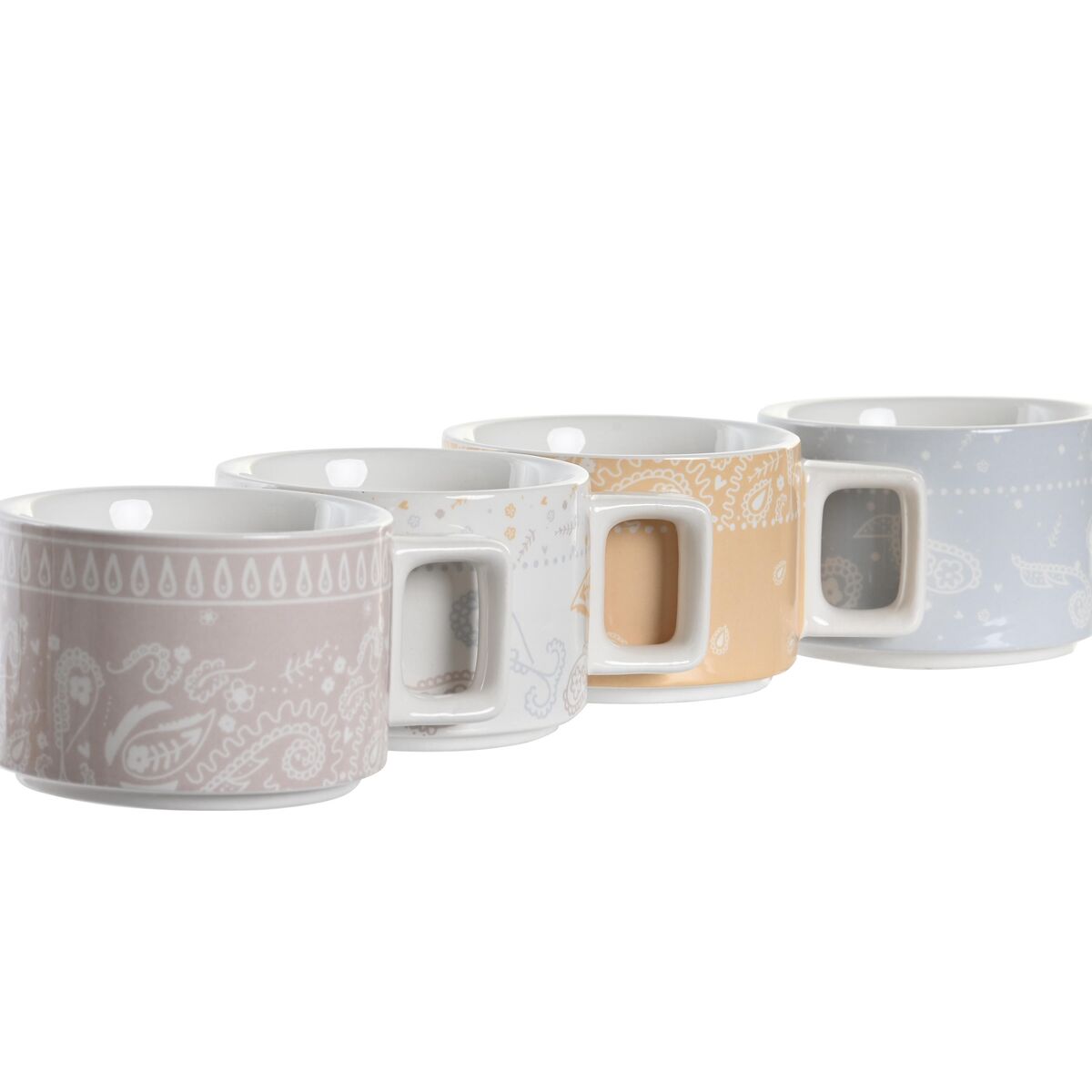 Juego de Tazas de Café DKD Home Decor Amarillo Azul Blanco Rojo Metal Bambú Dolomita 260 ml