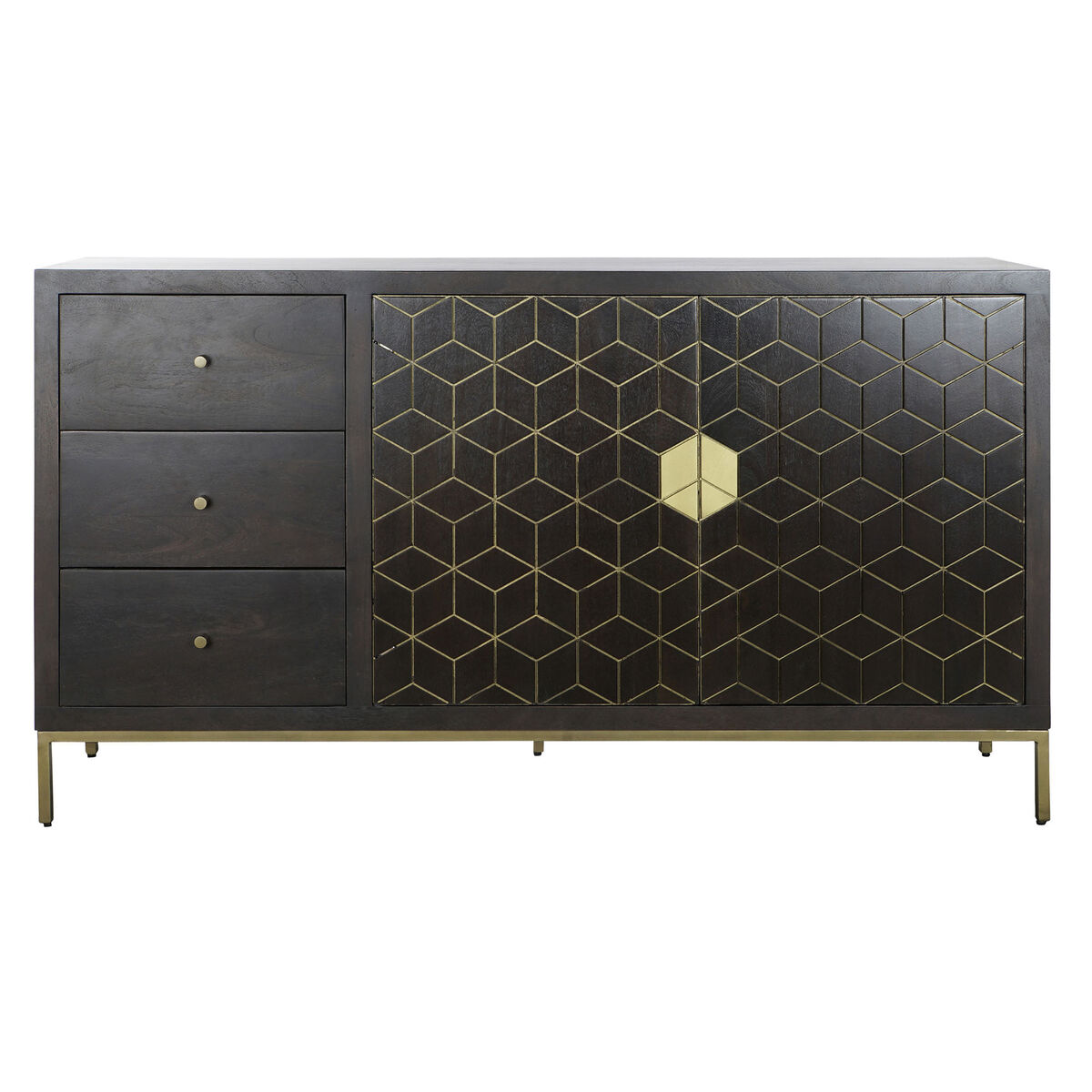 Aparador DKD Home Decor Negro Dorado Marrón oscuro Metal Acacia 160 x 40 x 90 cm