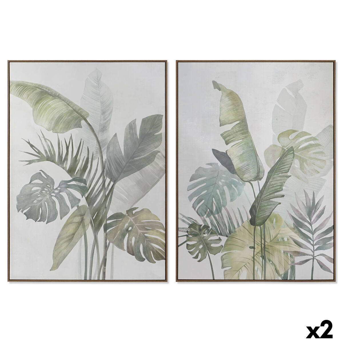 Lienzo DKD Home Decor Blanco Verde Palmeras Tropical 100 x 4 x 140 cm (2 Unidades)