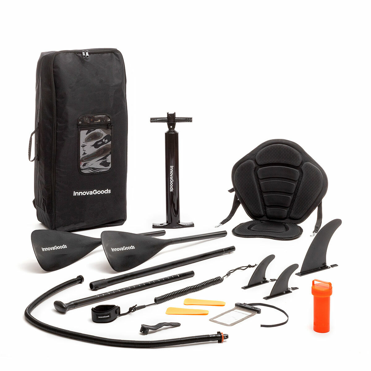 Tabla de Paddle Surf Hinchable 2 en 1 con Asiento y Accesorios Siros InnovaGoods 10'5" 320 cm Naranja (Reacondicionado A)