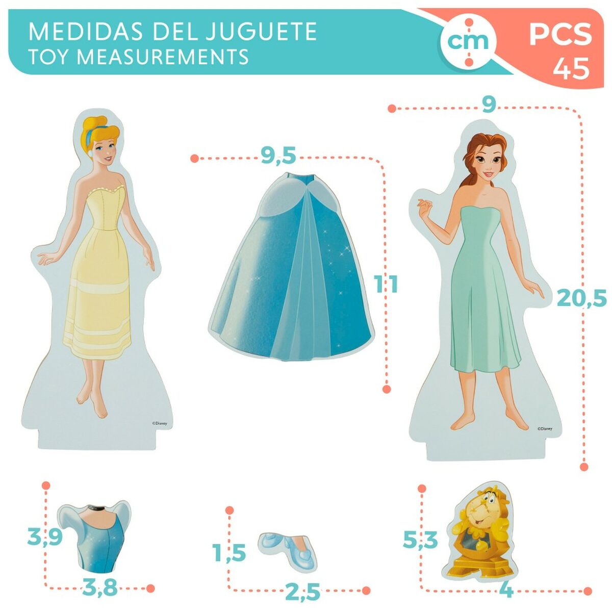Figuras Disney Princess 45 Piezas 4 Unidades 9 x 20,5 x 1,2 cm
