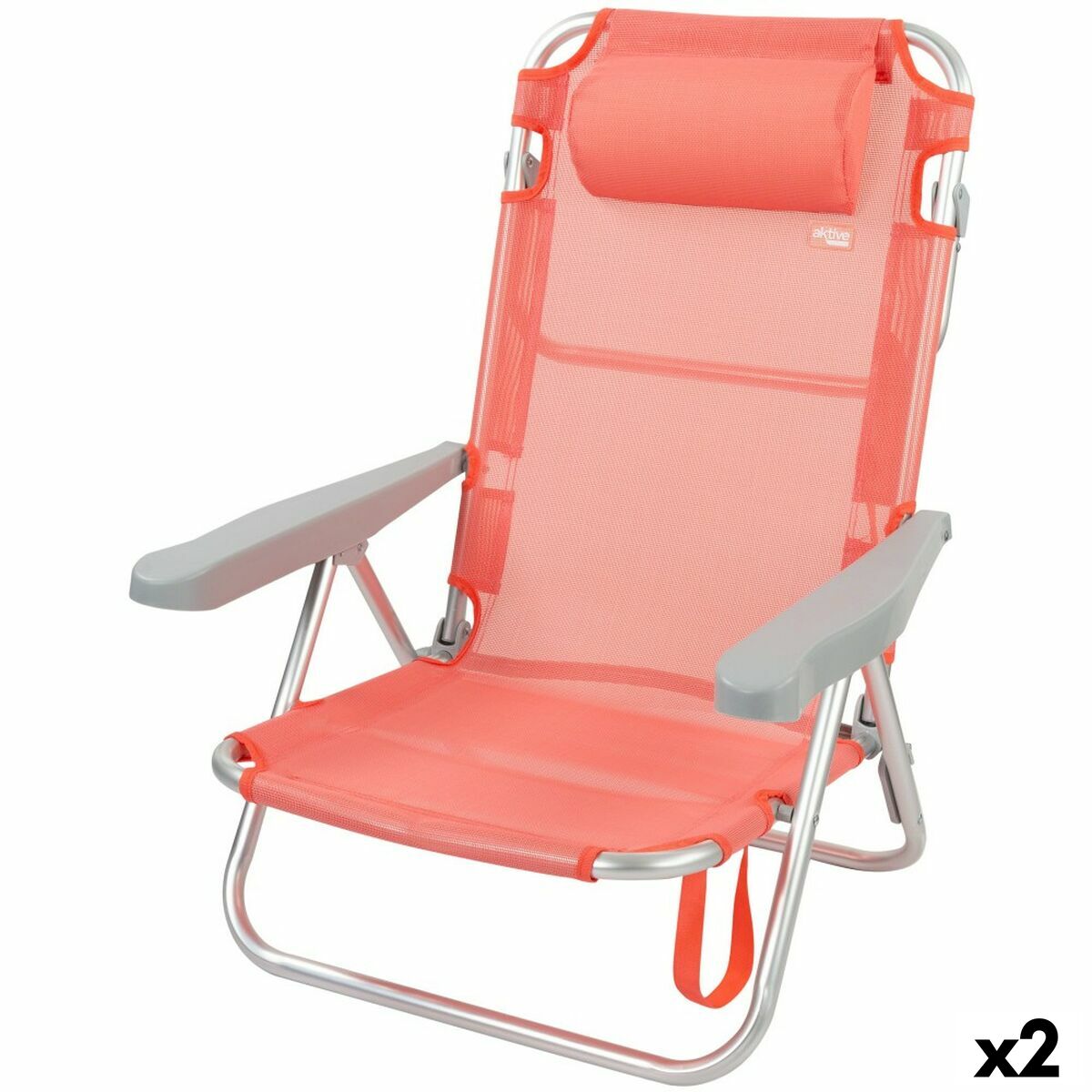 Silla Plegable con Reposacabezas Aktive Flamingo Coral 48 x 84 x 46 cm (2 Unidades)
