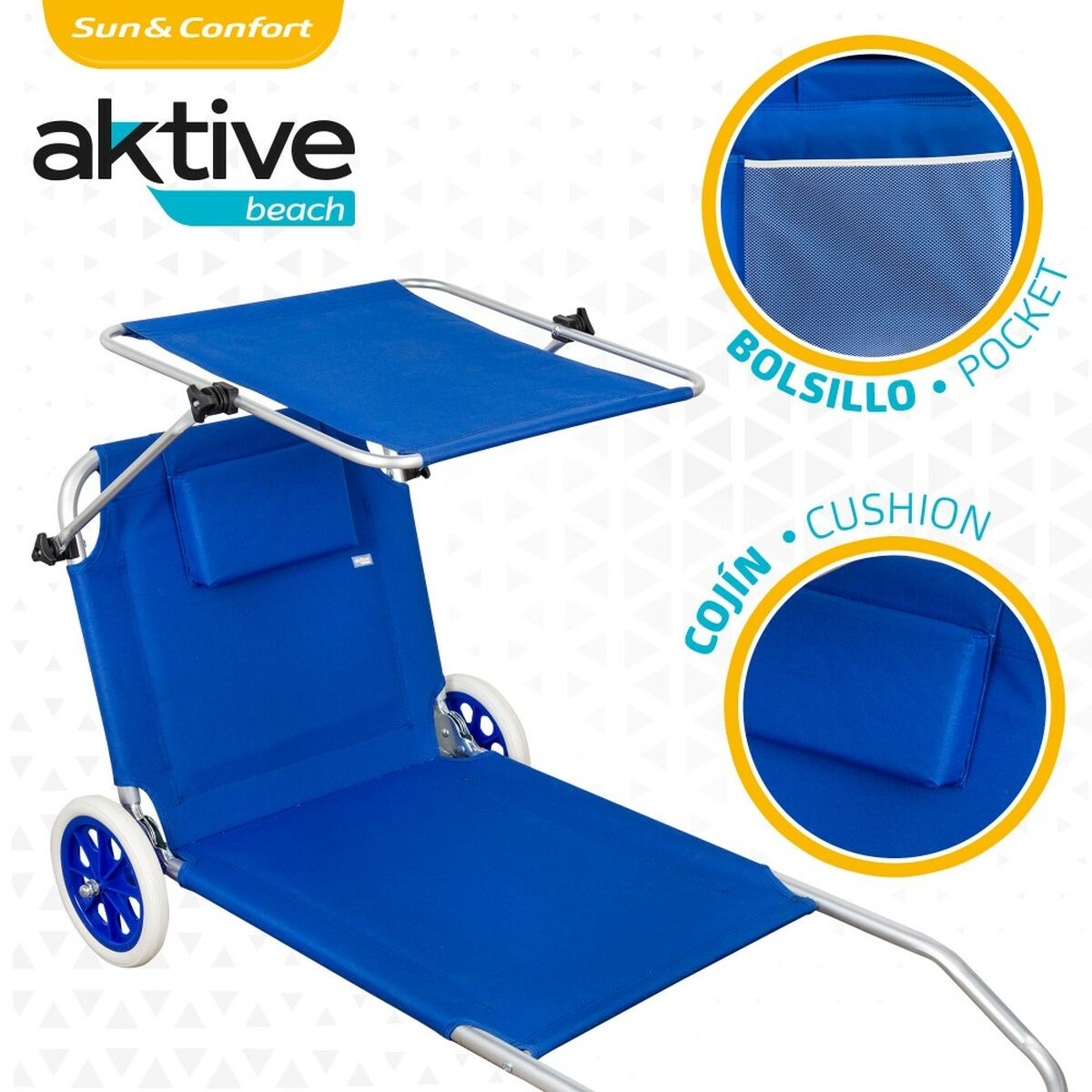 Silla Tumbona Plegable de Camping Aktive Azul 62 x 62 x 117 cm Carro plegable Toldo (2 Unidades)