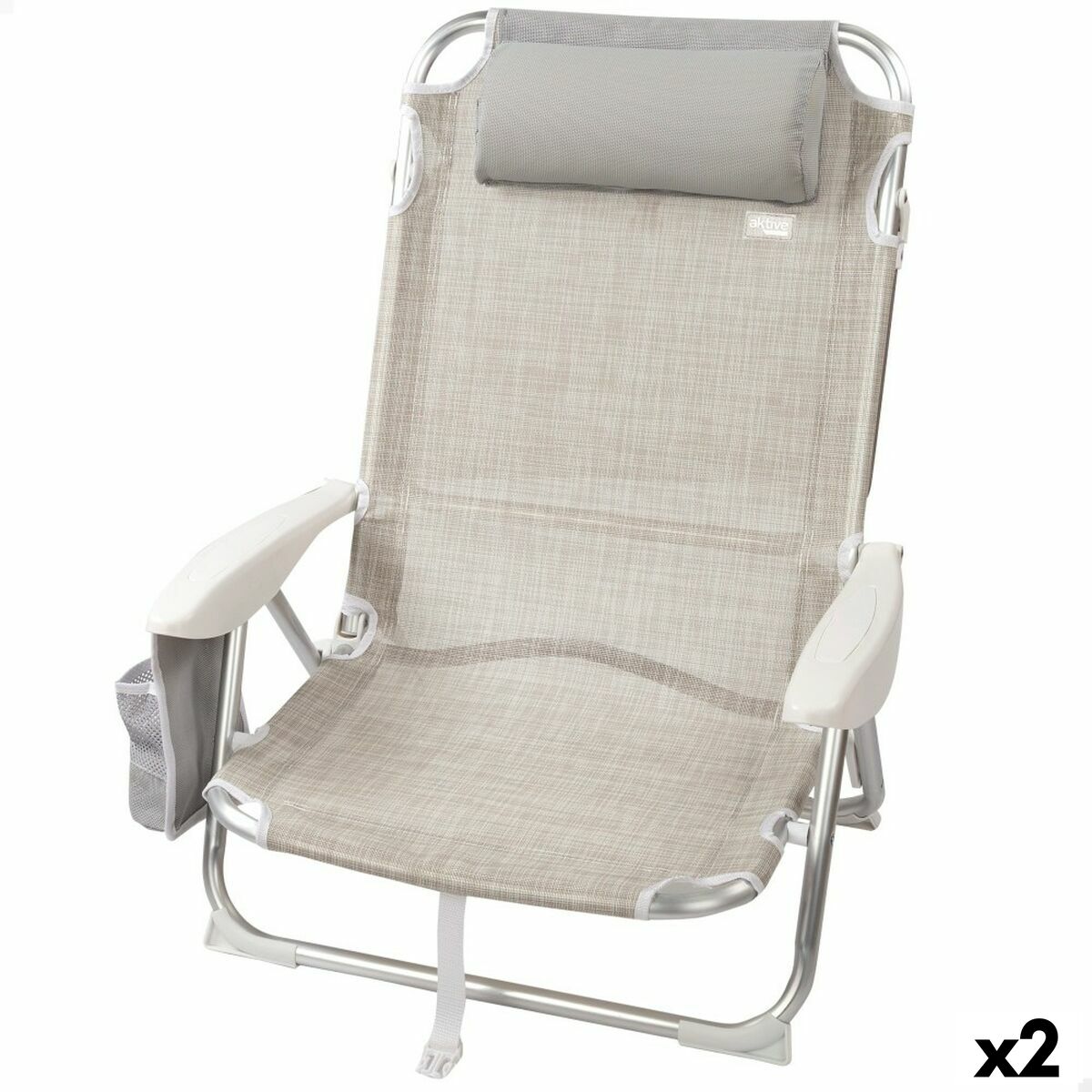 Silla Plegable con Reposacabezas Aktive Ibiza Beige 51 x 76 x 45 cm (2 Unidades)