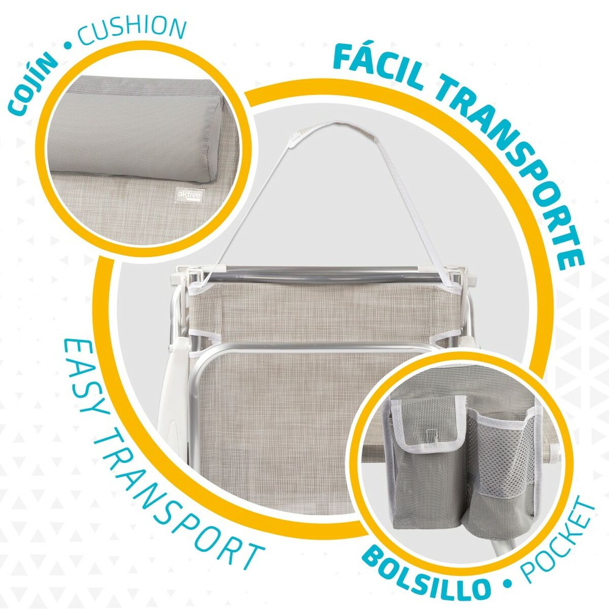 Silla Plegable con Reposacabezas Aktive Ibiza Beige 51 x 76 x 45 cm (2 Unidades)