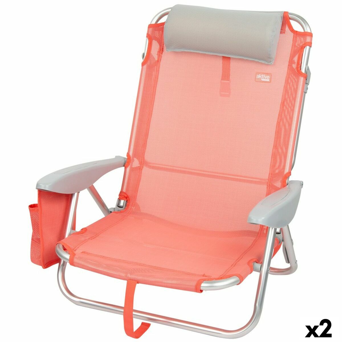 Silla Plegable con Reposacabezas Aktive Flamingo Coral 51 x 76 x 45 cm (2 Unidades)