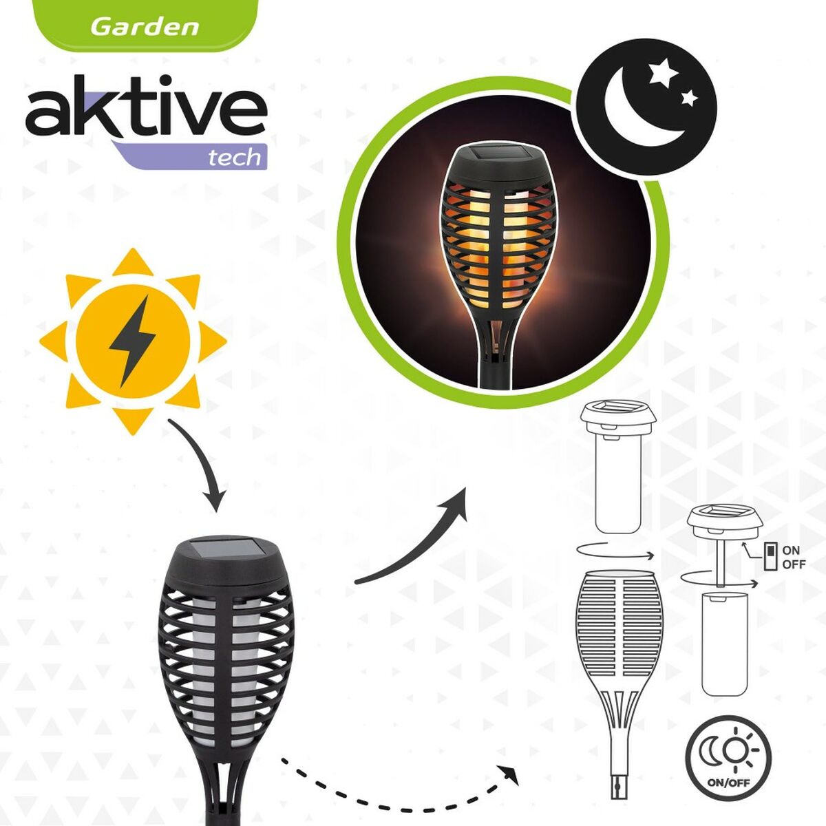 Set de antorchas solares de jardín Aktive Plástico 7,5 x 50 x 7,5 cm (4 Unidades)