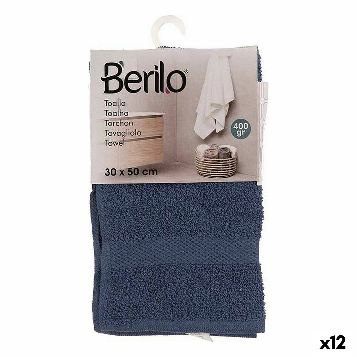 Toalla de baño Berilo Azul 80 % algodón 20 % Poliéster 30 x 0,5 x 50 cm 25 x 1,5 x 15 cm (12 Unidades)