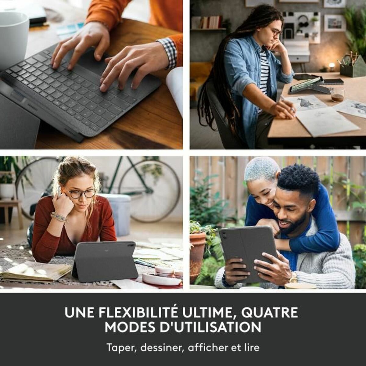 Teclado Bluetooth con Soporte para Tablet Logitech Combo Touch Gris Francés AZERTY