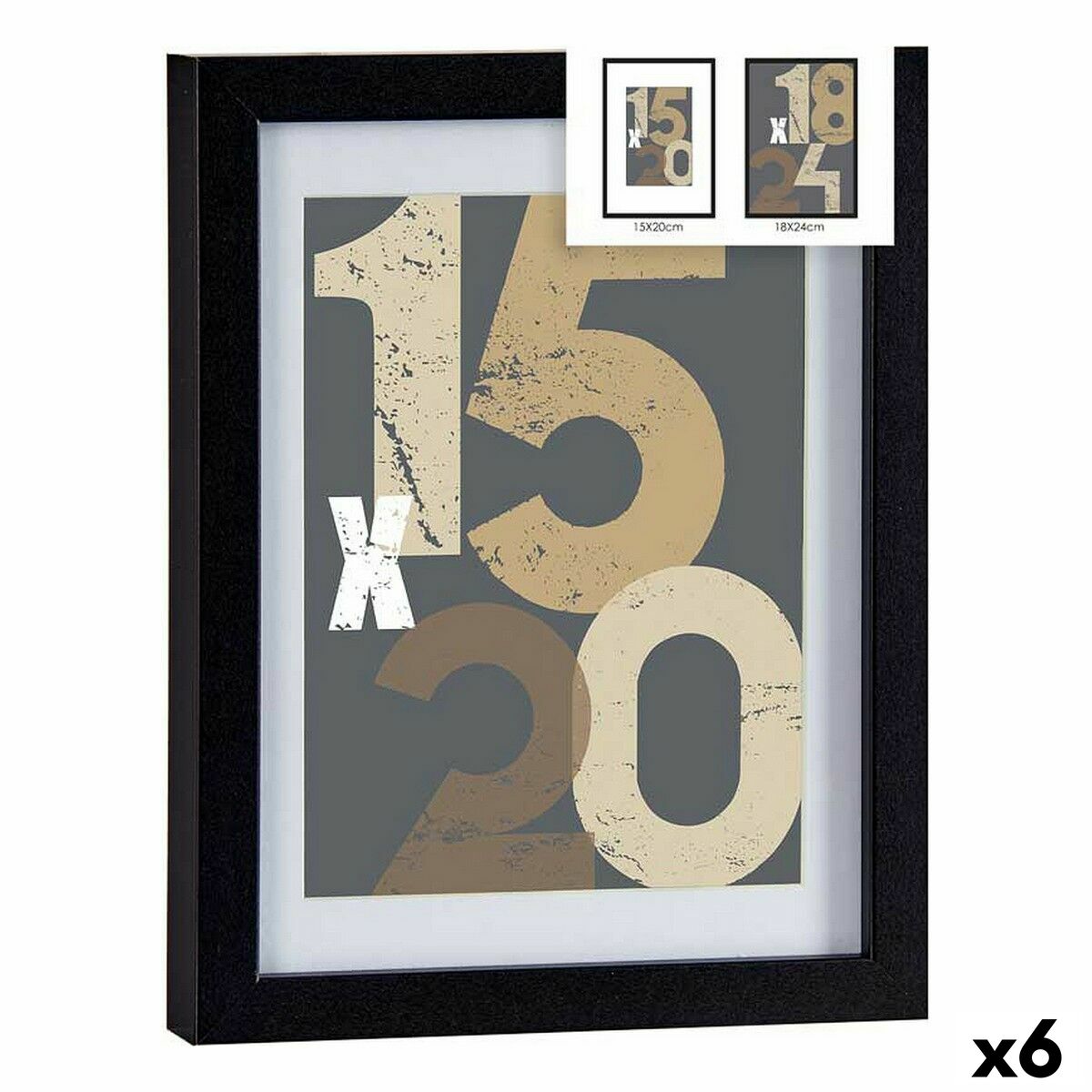 Marco de Fotos Gift Decor Negro Vidrio Madera MDF 18 x 24 cm (6 Unidades)