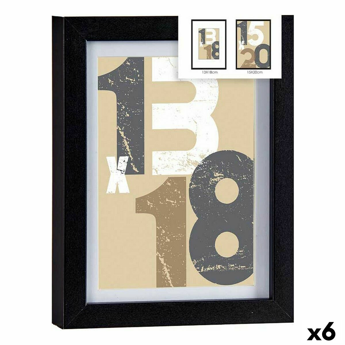 Marco de Fotos Gift Decor Negro Vidrio Madera MDF (6 Unidades)