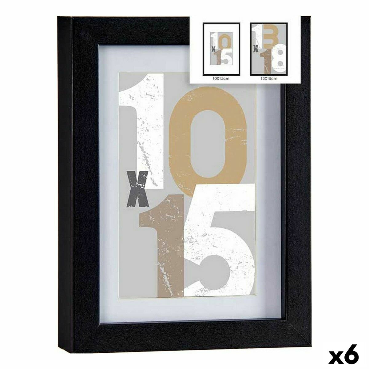 Marco de Fotos Gift Decor Negro Vidrio Madera MDF (6 Unidades)
