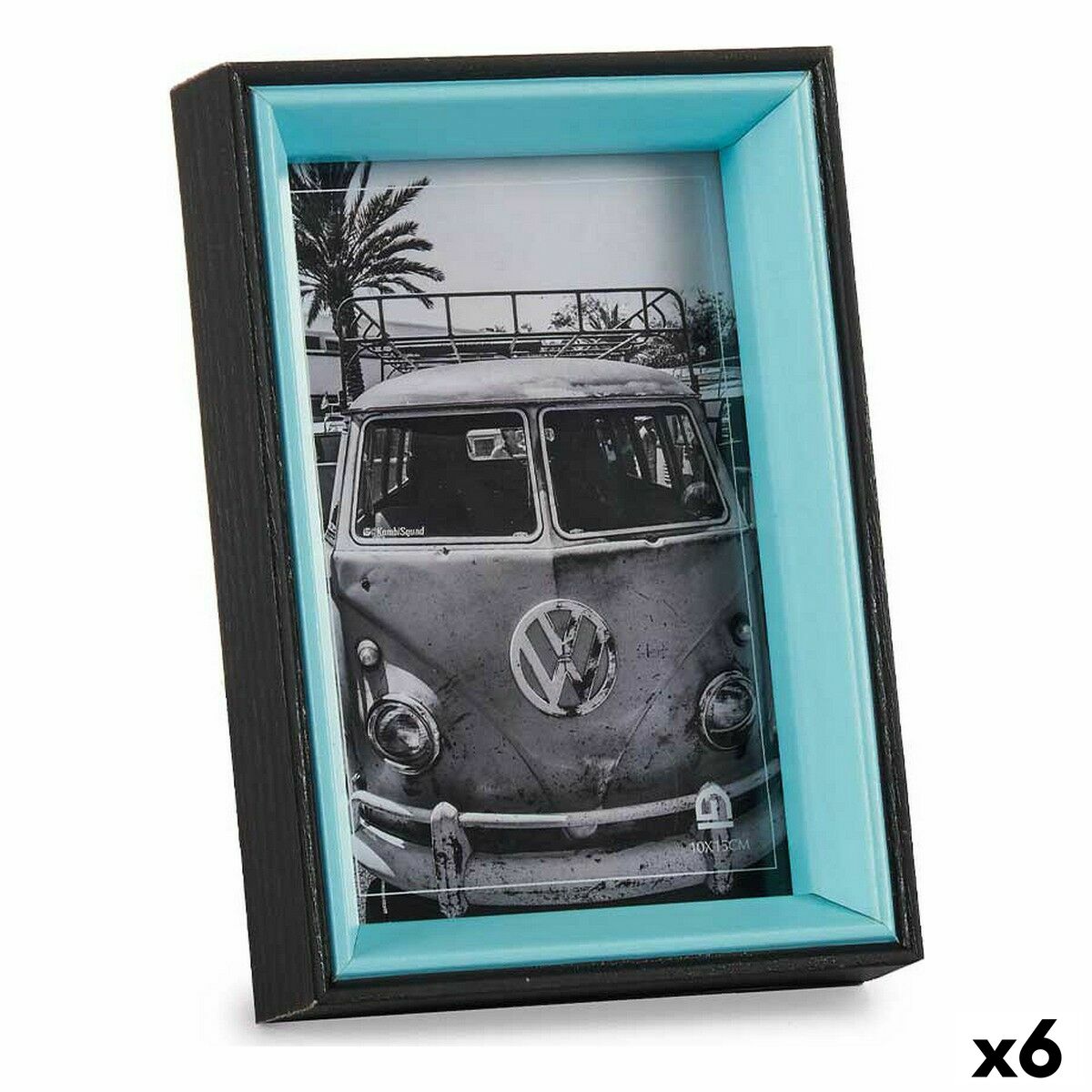Marco de Fotos Gift Decor Azul Negro Cristal Madera MDF (6 Unidades)