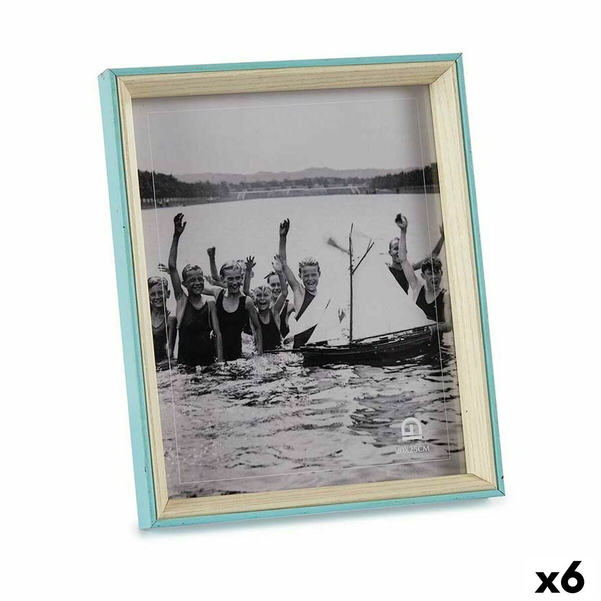 Marco de Fotos Gift Decor Azul Blanco Cristal Madera MDF (6 Unidades)
