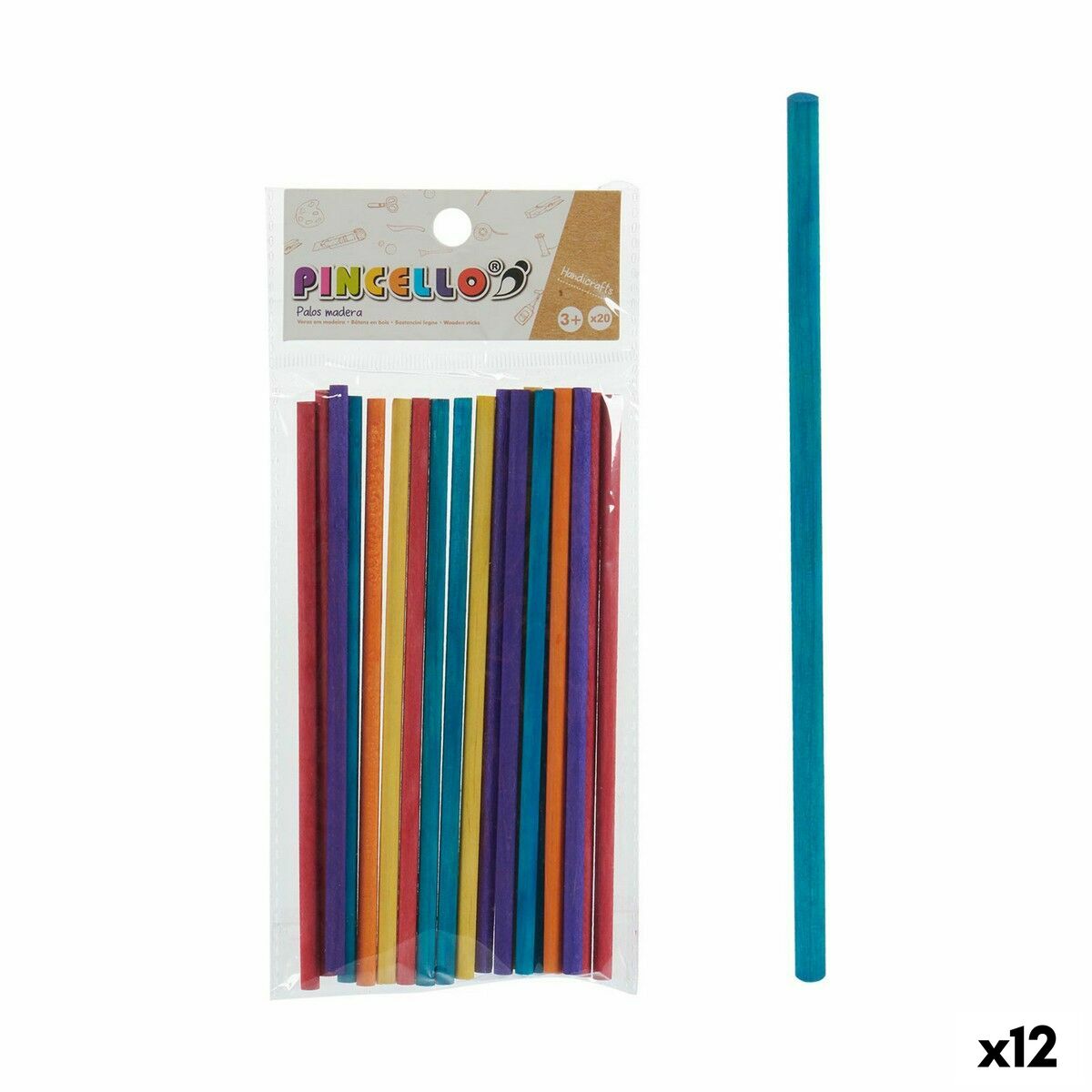 Palos Pincello Multicolor Madera Manualidades (12 Unidades)