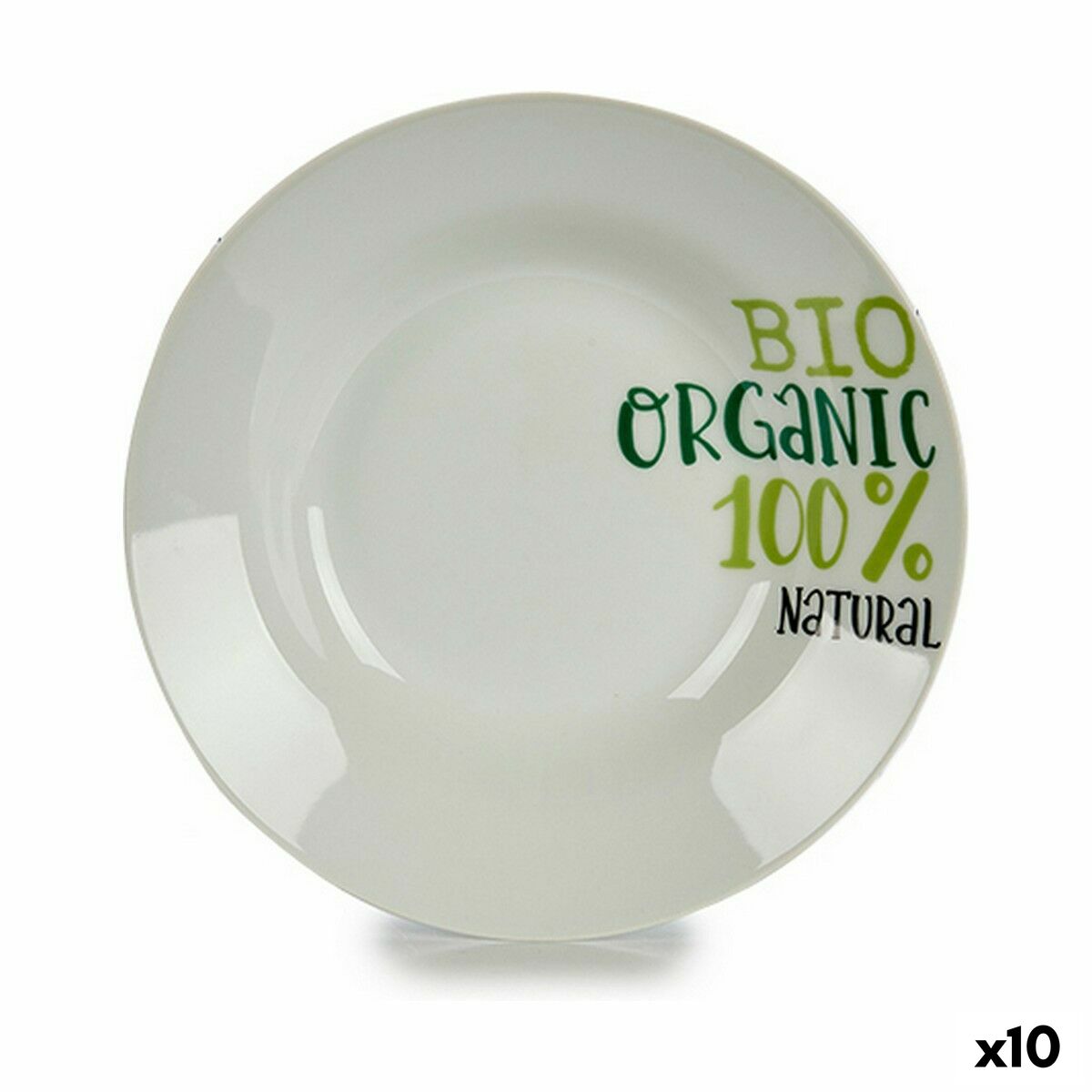 Plato Hondo Organic Blanco Verde Porcelana Estampado Ø 20,6 cm 20,5 x 4 x 20,5 cm (10 Unidades)