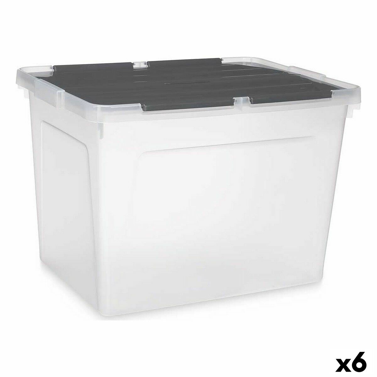 Caja de Almacenaje con Tapa Kipit Transparente Antracita Plástico 48 L (6 Unidades)