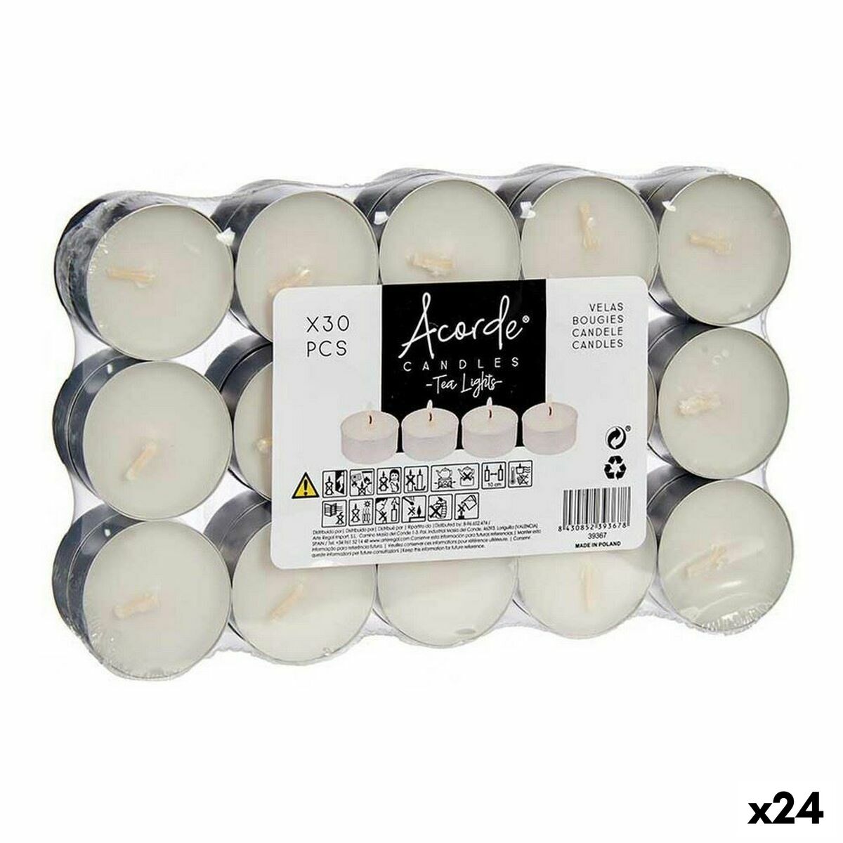 Set de Velas Acorde Blanco Plateado Pequeño (24 Unidades)