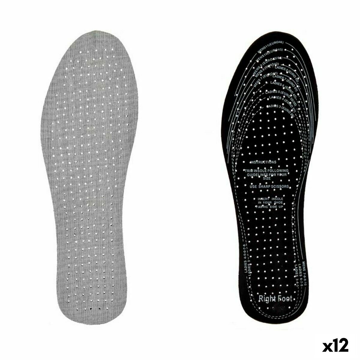 Plantillas Extra Fresh Negro Gris Algodón Plástico Látex 9,5 x 30 cm 11,5 x 0,5 x 36 cm (12 Unidades)