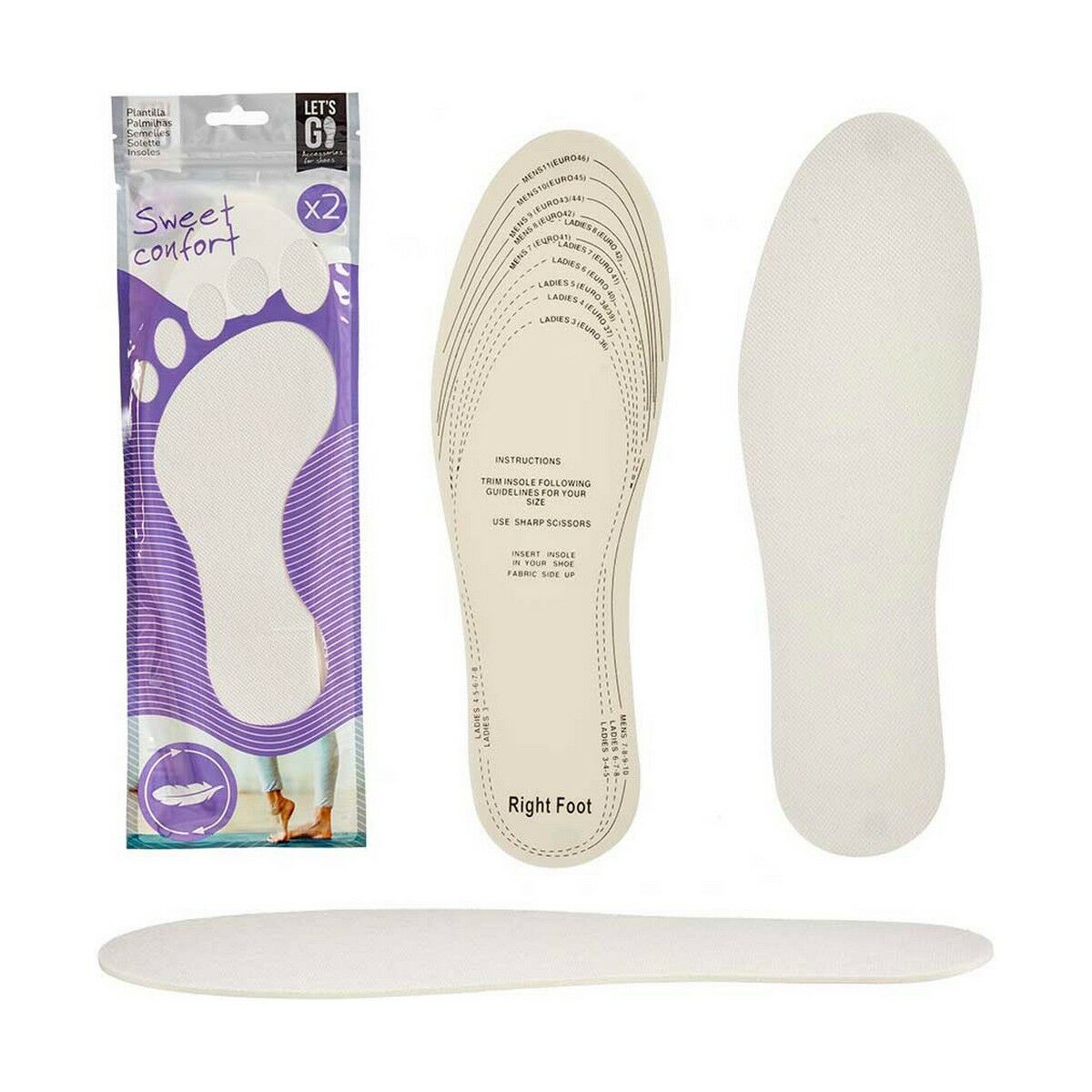 Plantillas Extra COmfort Blanco Plástico Látex TNT (Non Woven) 9,5 x 29,5 cm 11,5 x 0,5 x 36 cm (12 Unidades)