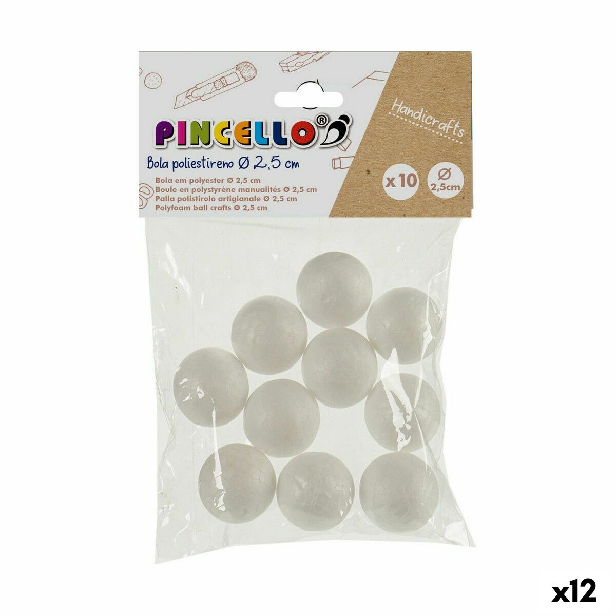 Material para Manualidades Pincello Bolas Poliestireno Ø 2,5 cm Blanco 12 Unidades