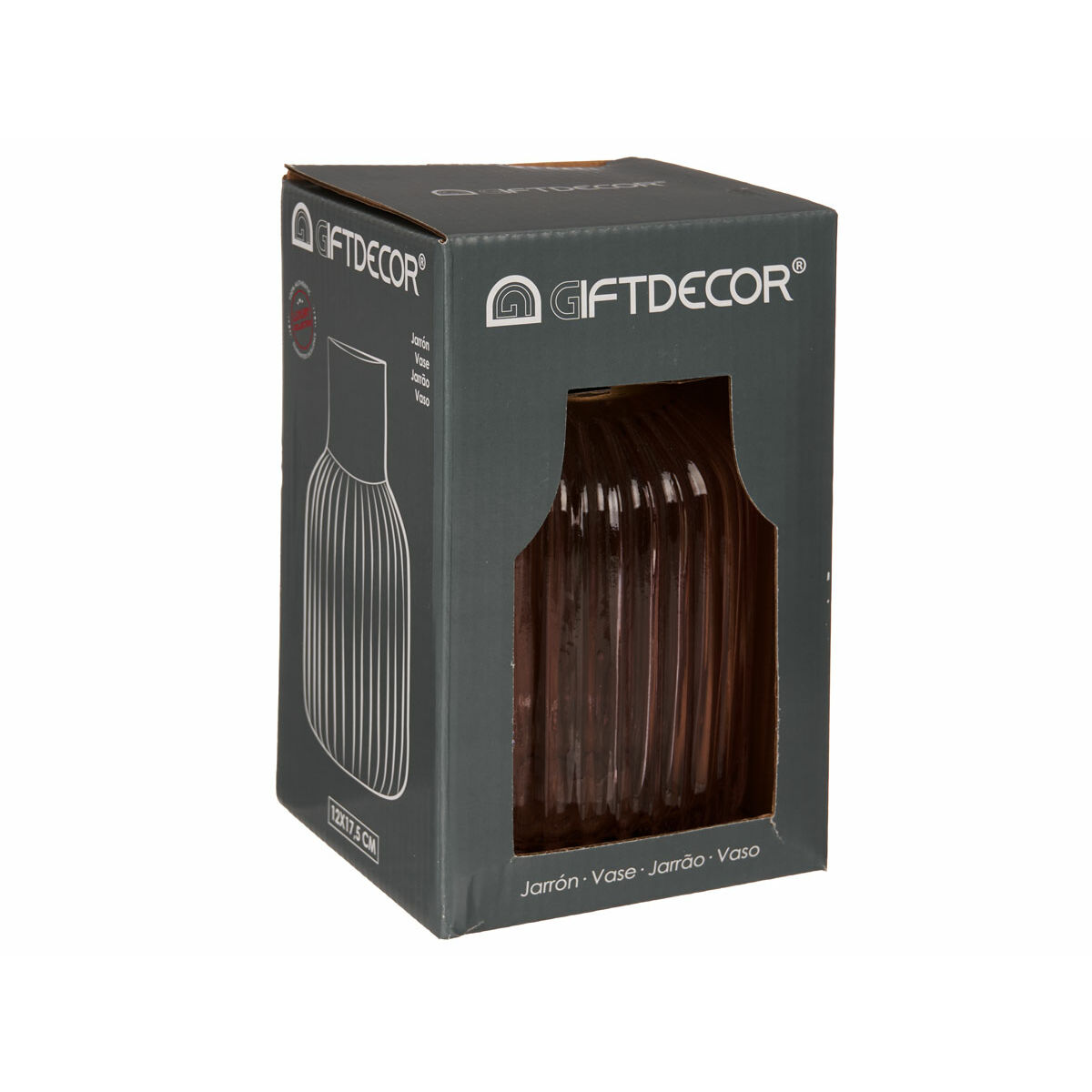 Jarrón Gift Decor Rosa Dorado Vidrio Rayas 12 x 18 x 12 cm (6 Unidades)