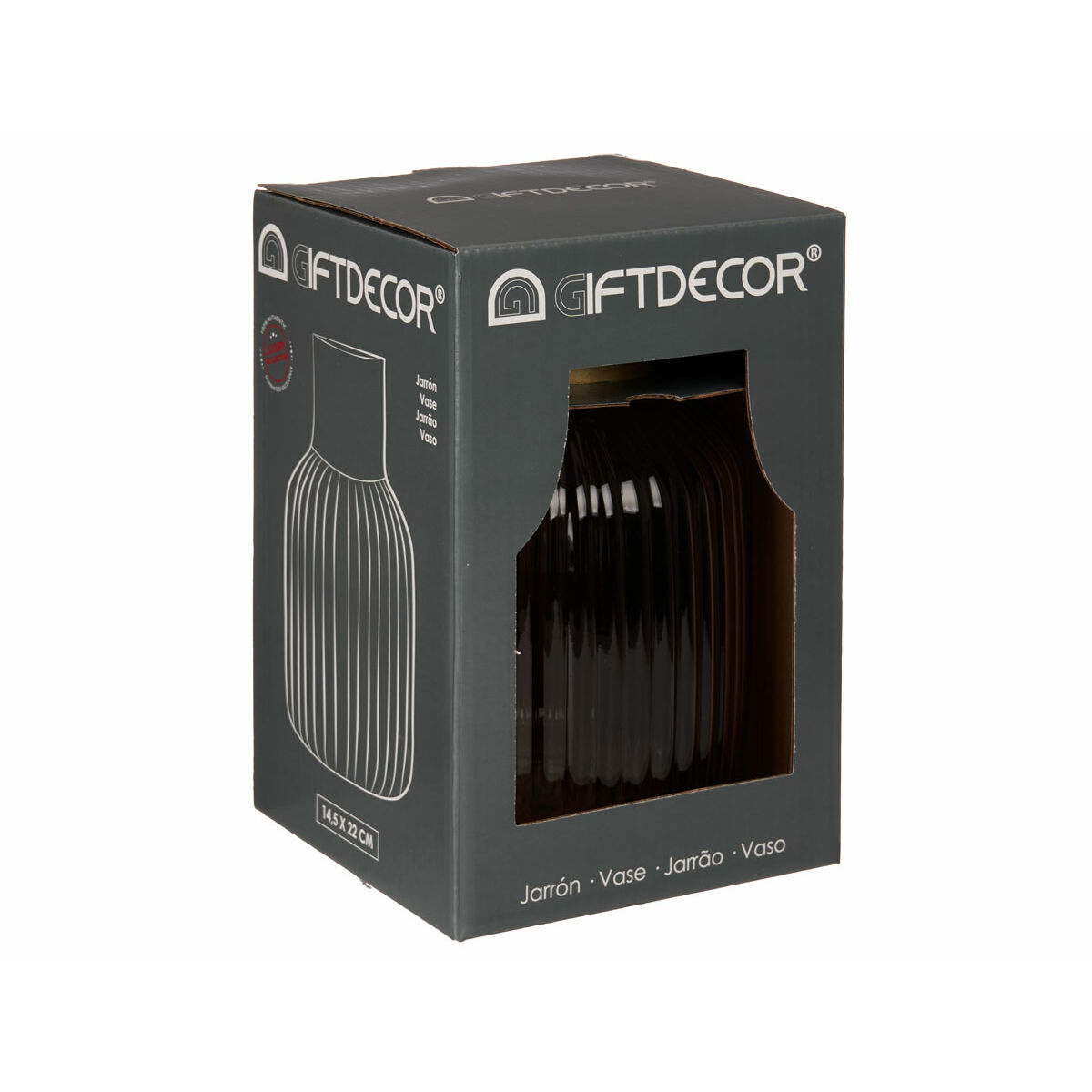 Jarrón Gift Decor Gris Dorado Vidrio Rayas 14,5 x 22 x 14,5 cm (6 Unidades)